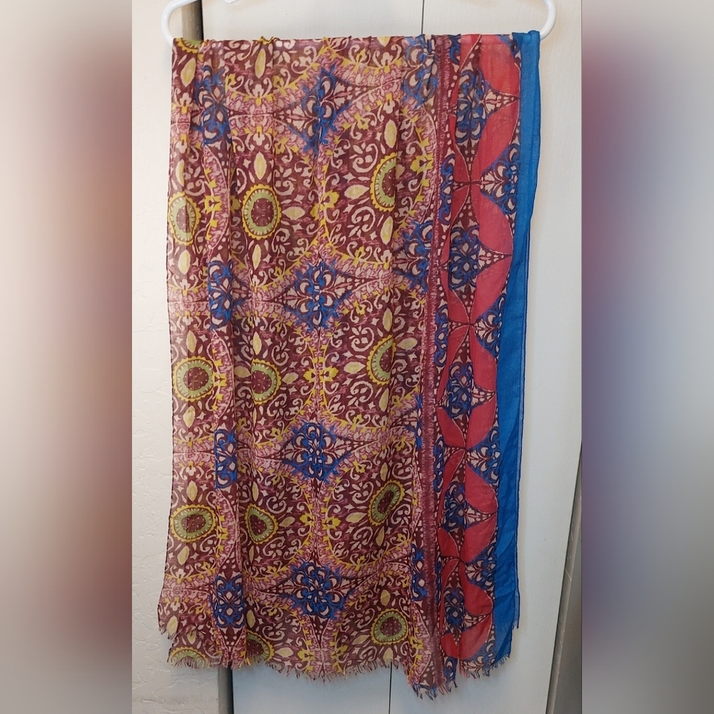 Multicolor Scarf Wrap Shawl Accessory Colorful Boho Gypsy Fringe Batik Pretty - Picture 6 of 8